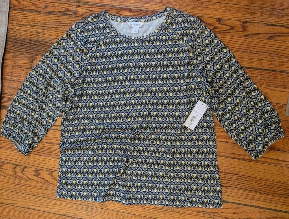 NWT Liz Claiborne Top Women's Shirt XL $40 Black Yellow